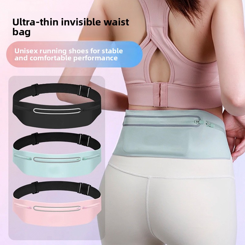 Running Gear Holder - 3ポケット反射ランニングベルトマラソンウエストバッグ超薄型防水軽量ゼロバウンスセーフ7.5インチスマホ対応ウエストサイズ60-120cm