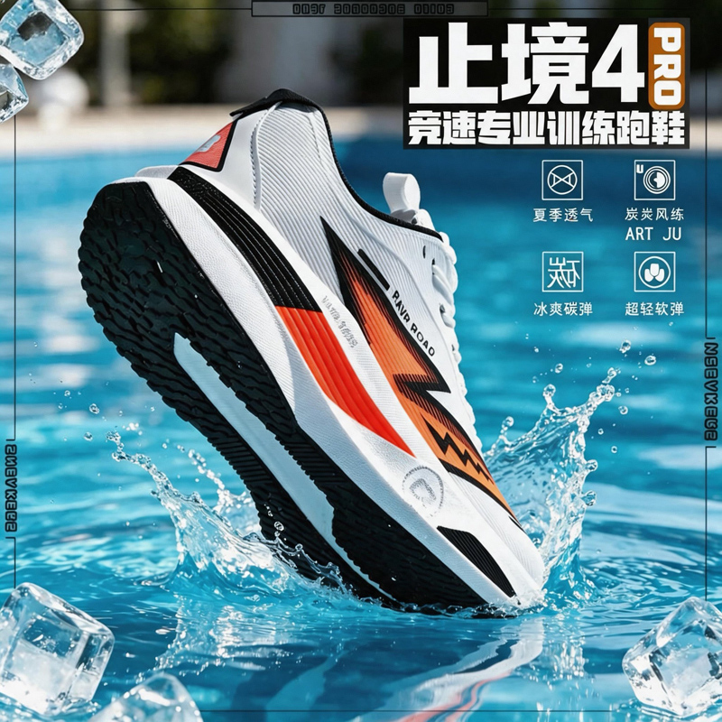 Running Shoe Carbon - プロマラソンランニングシューズ、カーボンファイバーパネル内蔵、エアベント付き織り込みアッパー、衝撃緩衝クッション、滑り止め加工、長距離走用