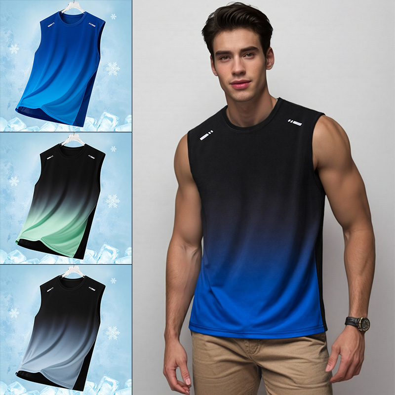 Running Gears - 男性グラデーションスポーツベスト軽量ノースリーブラウンドネック Tシャツ夏ランニングルーズフィットユーススポーツフィットネス通気性トップ