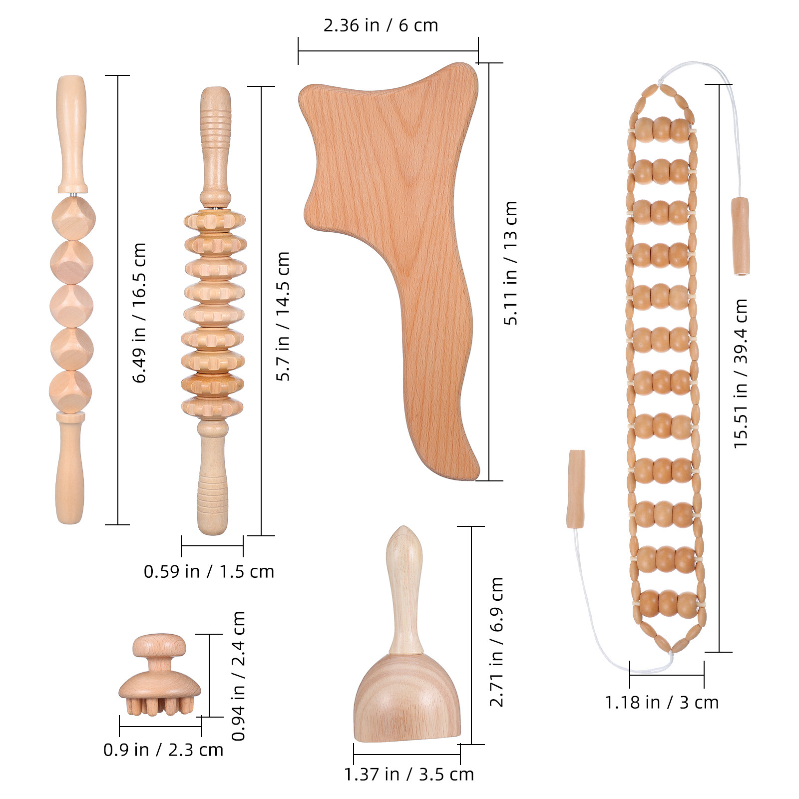 6 個のマッサージツールセット木製療法マッサージキットバック - Muscle Roller Stick のレビューと価格