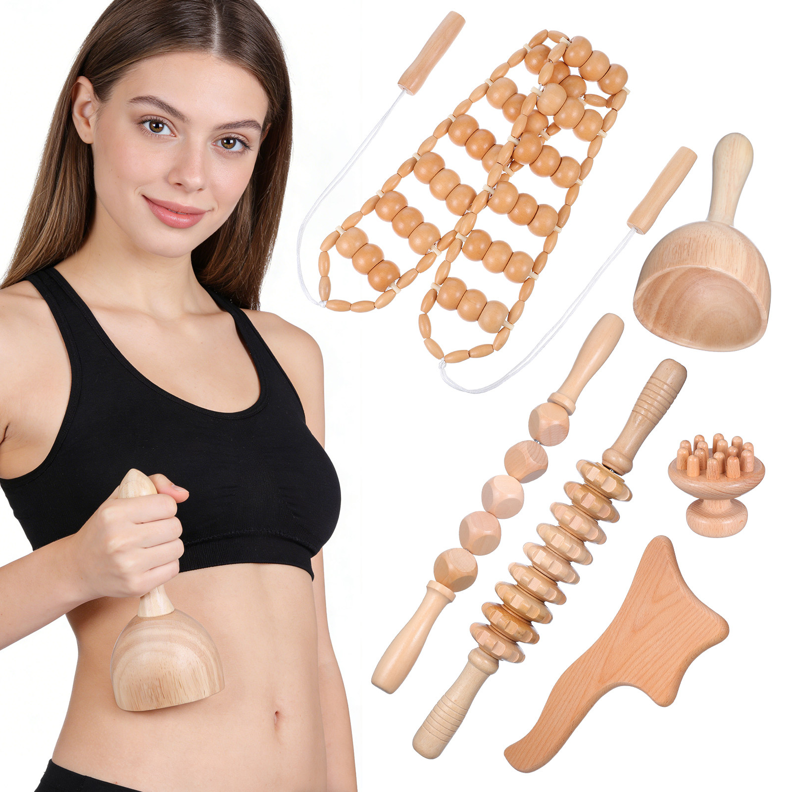 6 個のマッサージツールセット木製療法マッサージキットバック - Muscle Roller Stick のレビューと価格