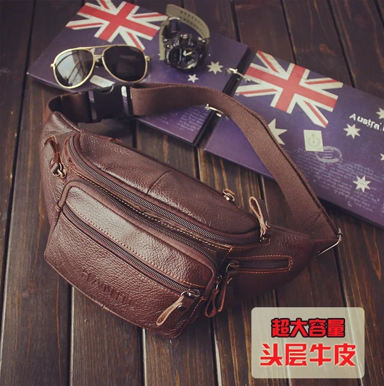 本物の牛革ウエストバッグ男性おかしいパックベルトバッグ電話ポ - Running Gear Holder のレビューと価格