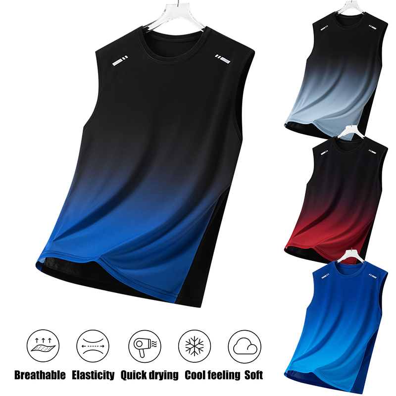 男性グラデーションスポーツベスト軽量ノースリーブラウンドネッ - Running Gears のレビューと価格